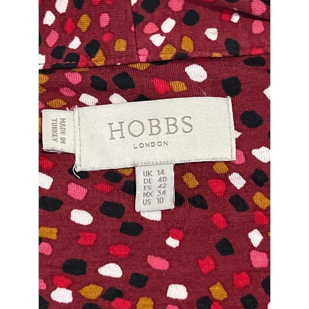 Hobbs London Hatty Jersey Dress Women’s 10 Red Multi Long Sleeve Button Ruched - Picture 14 of 16